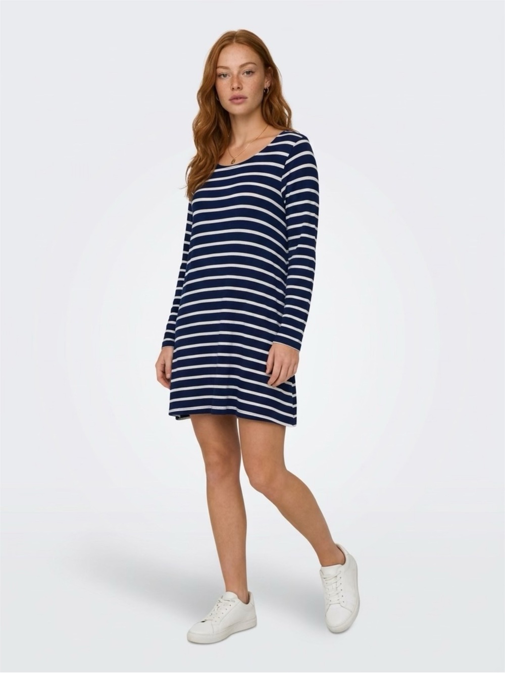 Old Navy Striped Navy and White Long Sleeve Swing Dress